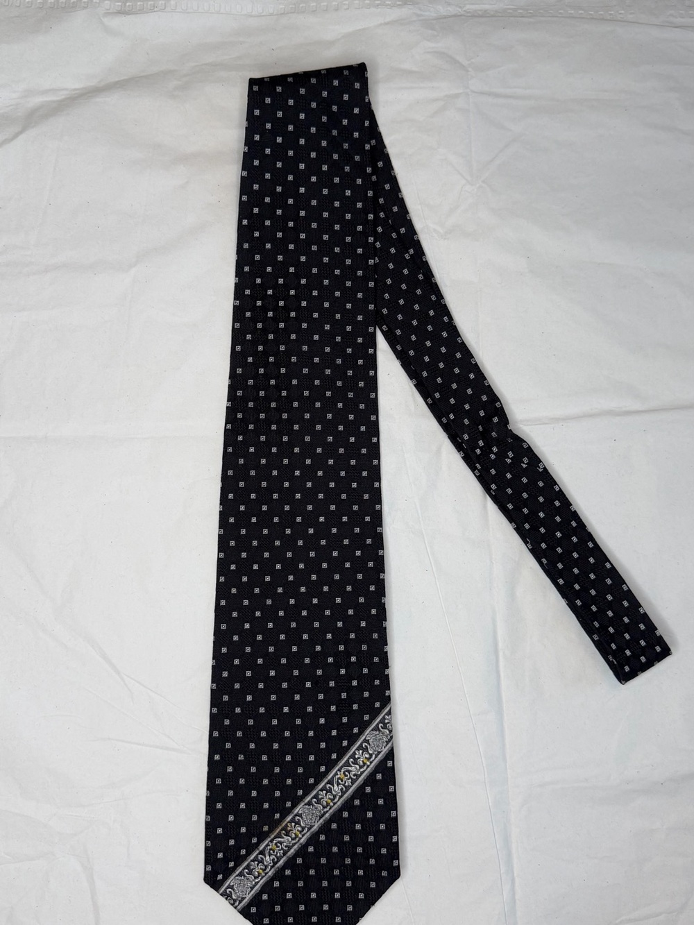 Versace Black Tie with Subtle Silver Square Motif